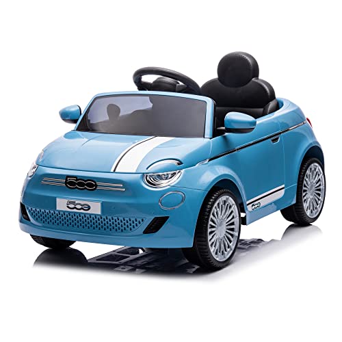 TURBO CHALLENGE - Fiat 500 - Porteur Elèctrique - 119223 - Voiture Télécommandée - Bleu - 30Kg Max - Plastique - Batteries Rechargeables et Piles Non Incluses - De 3 Ans À 6 Ans