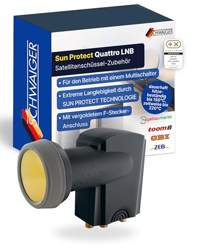 SCHWAIGER Quattro LNB digital Sun Protect I Low Noise Blockconverter für 4 Teilnehmer mit Multischalter I extrem wetterfest & geeignet für Multifeedanlagen I für störungsfreien SAT-Empfang I anthrazit
