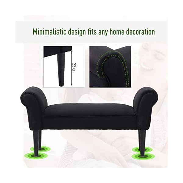 HOMCOM Bed End Side Chaise Lounge Sofa Window Seat Arm Bench Wooden Leg Fabric Cover - Image 7