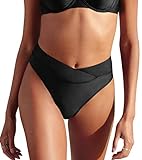 CUPSHE Damen Bikinihose Wickel High Waist Bikini Badehose High Cut Cheeky Hipster Bikini Slip Schwarz XL