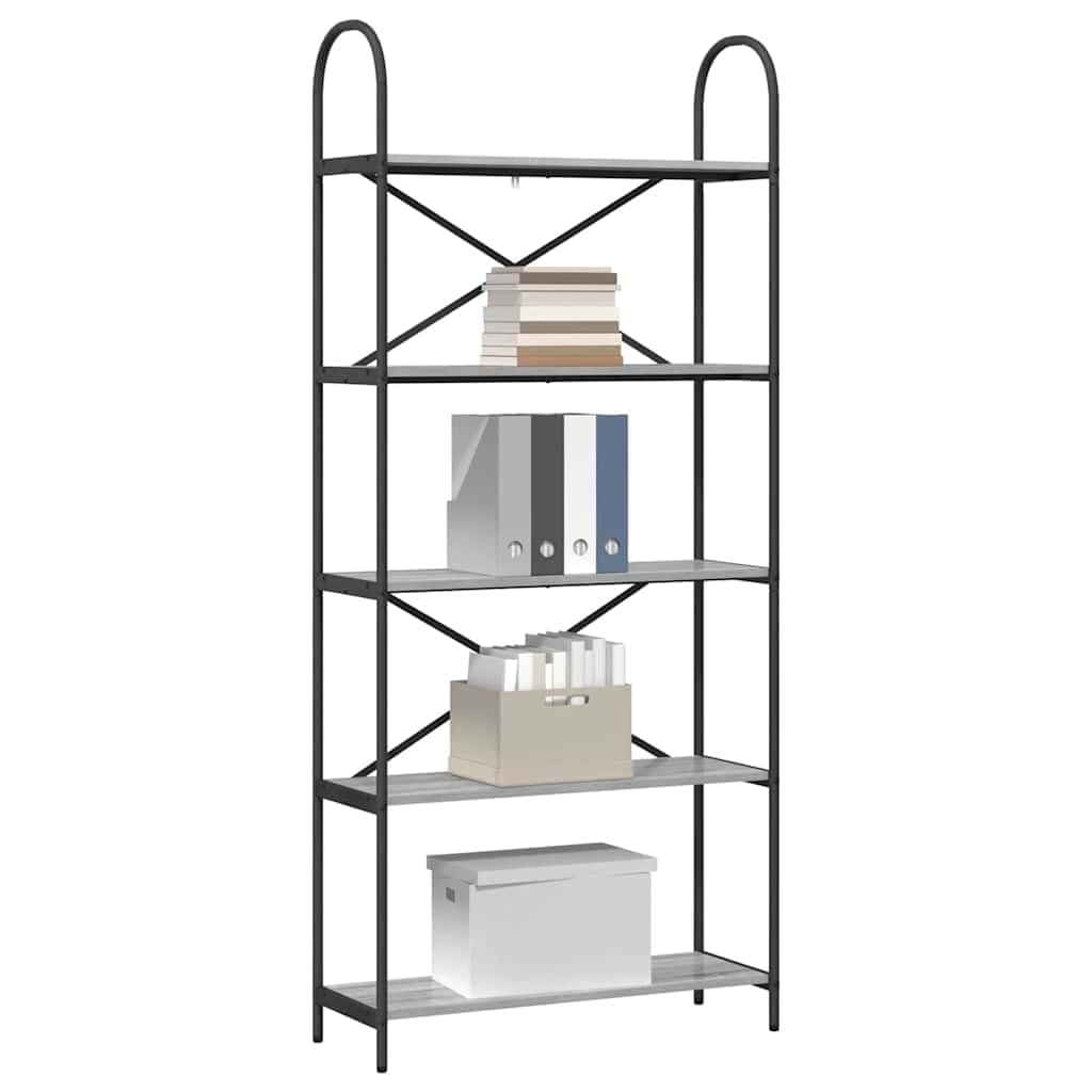 Libreria grigio Sonoma, 80 x 30 x 183 cm, con 5 scomparti | Divisorio sottile effetto legno per soggiorno e camera da letto con robusta struttura in acciaio.