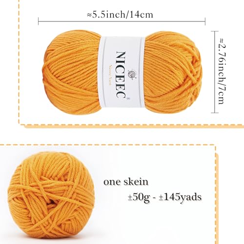 Image of NICEEC 300g Soft Assorted Colors Yarn - Sport Weight,100% Acrylic, 4 Ply, Bonbons Yarn for Crochet & Knit, DIY Project Starter Kit for Kids or Adults(Total 870yds) - Bright Yellow