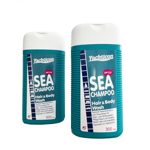 Set 2 Doccia Shampoo Biodegradabile. Ideale per Acqua di Mare, Spiaggia, Campeggio, Barca. Shampoo e detergente adatto a tutta la famiglia. 2 Flaconi da 300 ml ciascuno