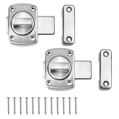2 Pcs Door Lock, Door Latches for Internal Door, Bathroom Door Lock, Outdoor Bedroom Front Door Rotating Bolt Lock, Suitable for Various Bathroom Cabinet Doors (Silver)