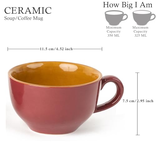Image of Bodhi House Ceramic Coffee Wide Large Mug with Handle - Set of 2, 350Ml Glossy Finish | Bone Ash Free & Microwave Safe | for Cappuccino, Latte, Green Tea - Burgundy