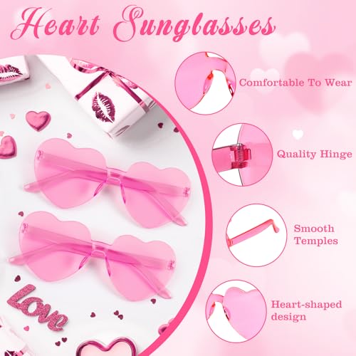 PLULON Heart Sunglasses for Women 5/12/25 Pcs, Heart Glasses Valentine Day Rimless Shaped Candy Color Fun Glasses Party Favor3