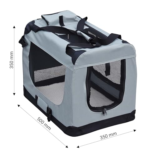 Fudajo Faltbare Transportbox für Hunde, Katzen S (50x35x35cm), robust, leicht, sicher, Hundebox mit Tragegriff und Decke, Grau