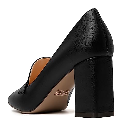 Image of MODENCOCO Womens Sexy Formal Matte Slip On Square Toe Work Block High Heel Loafers Shoes 3.5 Inch