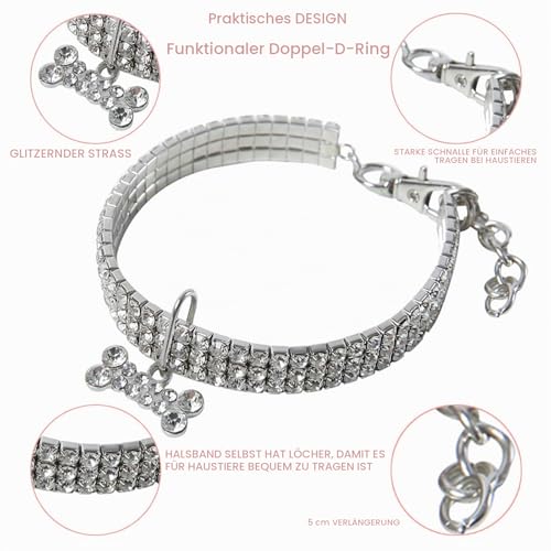 Haustierhalsband mit Diamanten, Hundehalsband, Katzenhalsband, Verstellbarer Kristalldiamant Elastischer Herzklauenanhänger Hochzeitskatze und Hund Kleiner Haustierhalskettenschmuck