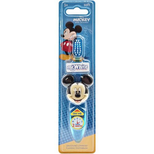 Disney Micky Maus blinkende Zahnbürste für Kinder mit 2-Minuten-Blinklicht, weichen, abgerundeten Borsten und komfortablem Griff, für Kinder ab 3 Jahren