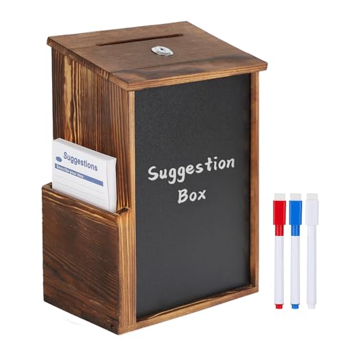 Dyserbuy Wooden Suggestion Box Suggestion Box Lockable with 3 Pens 50 Suggestion Cards and 2 Keys Donation Boxes for Charity Supermarkets Schools Hospitals Communities and Homes
