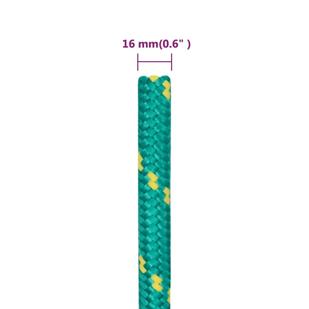 Corda per barca verde in polipropilene, 16 mm, 25 m, 104 g, 1560 kg, resistenza alla rottura, resistente alle intemperie, antistrappo, per vela, barca, campeggio, esterni e fissaggio