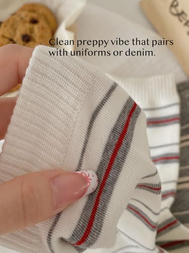 Girls Striped Crew Socks Cotton Blend Korean-Inspired Preppy Slouch Seamless Toe Comfort for School Work Travel Dorm4