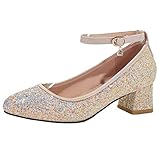 rosa pumps blockabsatz Femany Damen Glitzer Pumps mit Blockabsatz und Knöchelriemchen Pailletten Hochzeit Brautschuhe (Pink,37)
