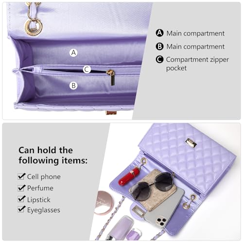 Quilted Leather Crossbody Bags for Women Trendy Ladies Shoulder Purse Satchel HandBag with Chain Strap4