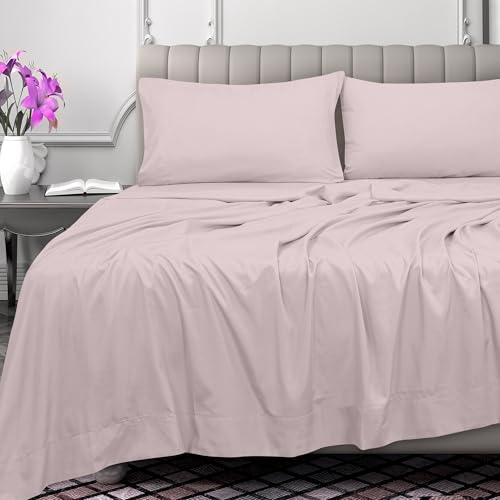 Image of Royale Linens 300 Thread Count 100% Long Staple Combed Cotton Flat Sheet - Super Soft - Top Sheets - Queen Flat Sheet Sold Separately - Breathable, Cool & Crisp Percale Sheets Only (Queen, Lavender)