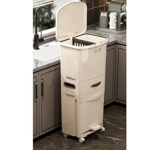 YQkasj キャスター付き キッチンワゴン キッチン収納 生ゴミ 縦型 大容量 袋が見えない 分別ワゴン ごみばこ シンプル リビング ダイニング 台所 カラー3 キッチン用 ゴミ箱 分別 おしゃれ ふた付き 3段 3段 蓋付きゴミ箱 スリム ごみ箱 分