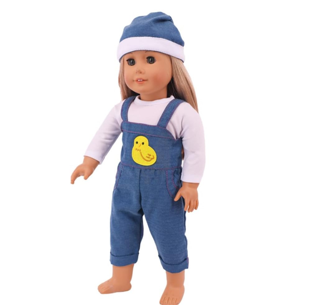 NIXNUT Doll Clothes Outfit Jeans Overalls T-Shirt for American Girl Doll 18-inch, free size - Image 2
