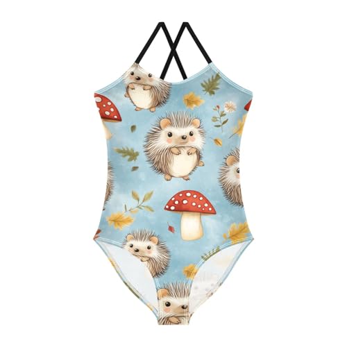 Cute Hedgehogs Girls One Piece Swimsuits Mushroom Sport Halter Swimwear Beach Bathing Suit 3T
