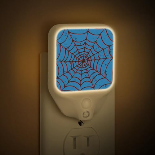 Image of Blue Spider Web Plug-in Led Night Light with Auto Dusk to Dawn Sensor for Room Decor, Adjustable Brightness Warm White Lights for Hallway,Bedroom, s Room, Kitchen, Stairway