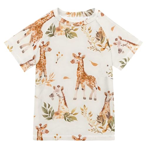 ALAZA Boys Swim Shirts Toddler Rash Guard Short Sleeve Rashguard Giraffe Watercolor UPF 50+ 11-12T