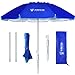 AMMSUN 6.5ft twice folded Portable beach umbrella with sand anchor windproof, Push Button Tilt and Air vent UPF 50+ Protection Fits in a large Suitcase for Patio Garden Beach Pool Backyard Blue