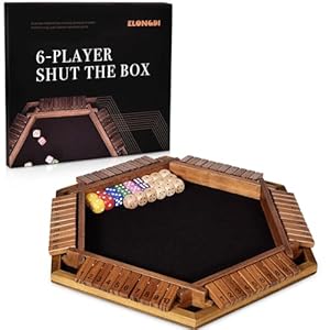 6-Player Shut The Box Dice Gmae wiht 24 Dice, Upgrade Wooden Math Tabletop Board Game for Kids and Adults (Brown)