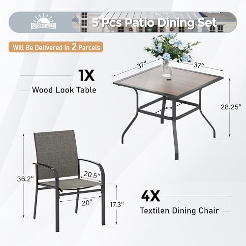 Image of SUNSHINE VALLEY Patio Dining Set for 4, 37 inch Metal Table & Brown Chairs