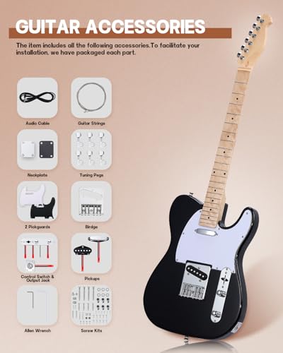 Image of Leo Jaymz DIY TL Style Electric Guitar Kits,Spray-painted Mahogany Body,Maple Neck, including all Components (TL Black)