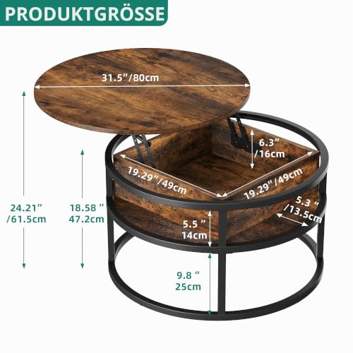 YITAHOME Couchtisch Rund mit Hebeplatte, Wohnzimmertisch mit verstecktem Ablagefach, Beistelltisch Rund mit Stauraum für Home Office… – Ansicht 2