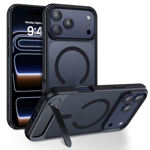 DOMAVER for iPhone 17 Pro Max Case Compatible with Mag Safe, Military-Grade Protection with Built-in Kickstand, Slim Translucent Matte Back Protective Phone Cover for iPhone 17 Pro Max 6.9", Black