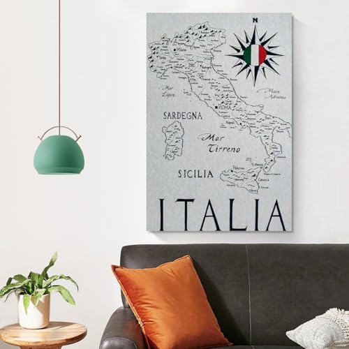 イタリア地図 ポスター オフィス ベッドルーム ダイニングルーム装飾 キャンバス 印刷 アートパネル 24x36inch(60x90cm) Unframe-style [4]