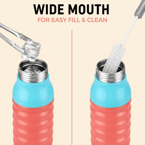 Image of CELLO Puro Steel-X Delta 900 PU Insulated Water Bottle for Office 705 ml Pink | Wide Mouth Easy to Carry with Strap Leak Proof Flip Top Lid Inner Steel Water Bottle for School Kids, College & Travel