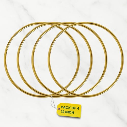 Image of ecofynd 4pcs Circle 12 Inch Metal Crafts Hoops, Gold Dream Catcher Rings Supplies, Macrame Creations Ring for Wreath Crafts, DIY Projects handicrafts Decoration Wall Hanging Craft (CS4003-GO)
