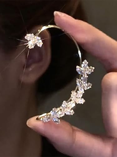 2Pcs Rhinestone Butterfly Earrings Ear Cuffs Non-Pierced Fake Earrings Butterfly Climber Wrap Around Earrings Dainty Adjustable Ear Clip Jewelry for Women Girls3