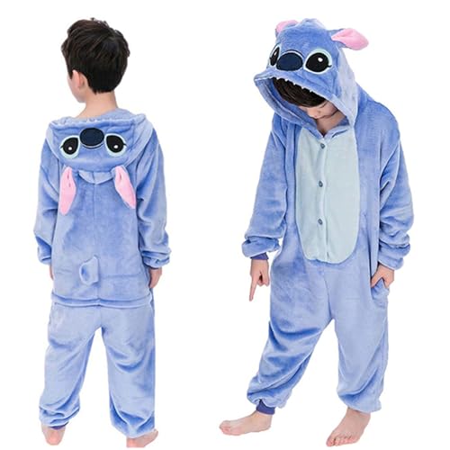 Unisex Jumpsuit Cosplay Stitch Cartoon Halloween Children Pajamas Sleepwear Soft Kids Flannel