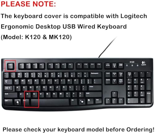 Image of iFyx Keyboard Cover Skin for Logitech MK120 K120 Wired Keyboard Ultra Thin Protective Skin (Black)