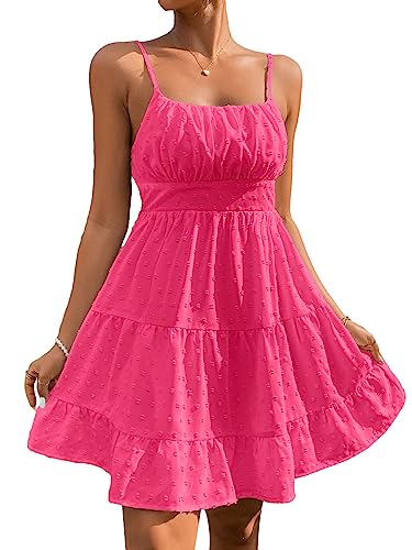 Image of Floerns Women's Swiss Dots Sleeveless Ruched Bust Ruffle Hem Cami Short Dress