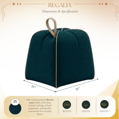 Image of FURNY Signature Regalia Suri Accent Pouf | Boston Fabric | 40D High-Density Foam | (Ocean Green) | Footrest, Vanity Ottoman & Accent Seat for Home, Office & Hotel