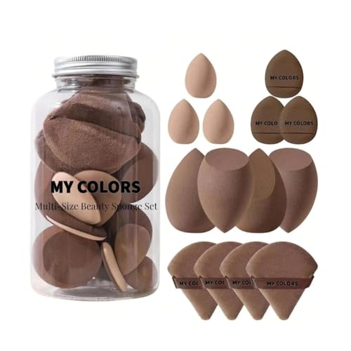 Image of Beauty Blender Sponge Set, 14PCS - Multi-Size Makeup Sponges for Foundation, Liquid, Powder - Triangle Puffs, Mini Beauty Blender, Thumb Powder Puff, Reusable & Wet or Dry Use- Multicolored