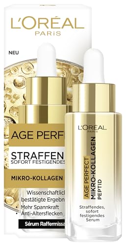 LOréal Paris Anti-Aging Kollagen-Serum sofort straffendes Gesichtsserum mit Mikro-Kollagen Peptiden für gefestigte Haut und gegen Altersflecken Age Perfect Kollagen Experte 30ml