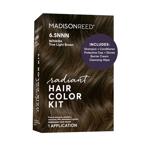 Image of Madison Reed Radiant Hair Color Kit - 100% Gray Coverage for Resistant Grays, 6.5NNN Medium Brown with Warm Golden Undertones (Novara Light Brown) | PPD-Free & Ammonia-Free, 1 Pack