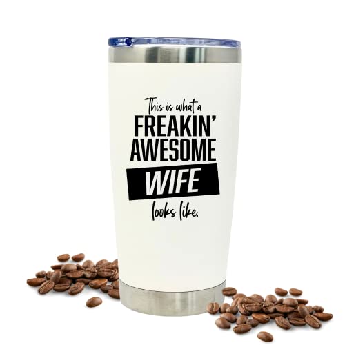 Brooke & Jess Designs Funny Gift for Wife from Husband - Awesome Wife Cup Tumbler Coffee Mug - Great Travel Cup Gifts for Wives from Husbands, Birthday Presents for Her