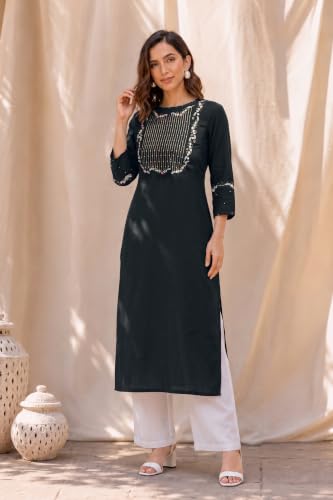 Image of MIRCHI FASHION Women's Straight Fit Rayon Sequins Embroidered and Polka Dots Printed Kurti Only