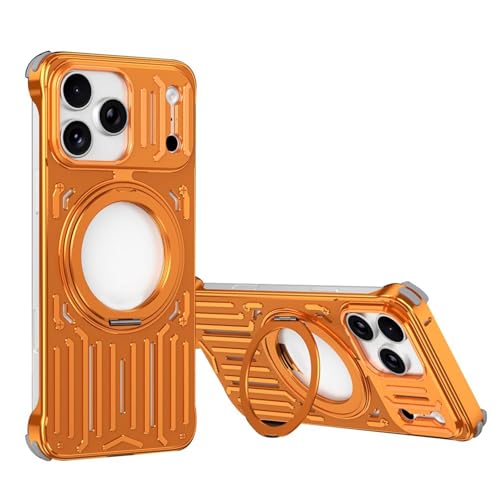 For iPhone 17 Pro Max/17 Pro �p�P�[�X �}�O�l�b�g�������O�X�^���h�P�[�X ���M�J�o�[(Orange,17 Pro Max)