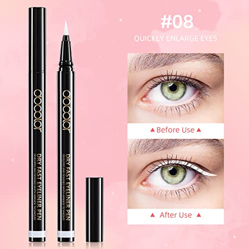 Docolor Waterproof Eyeliner Pen Longwearing With Ultra-Fine Tip Liquid Eye Liner (White) #TOP4