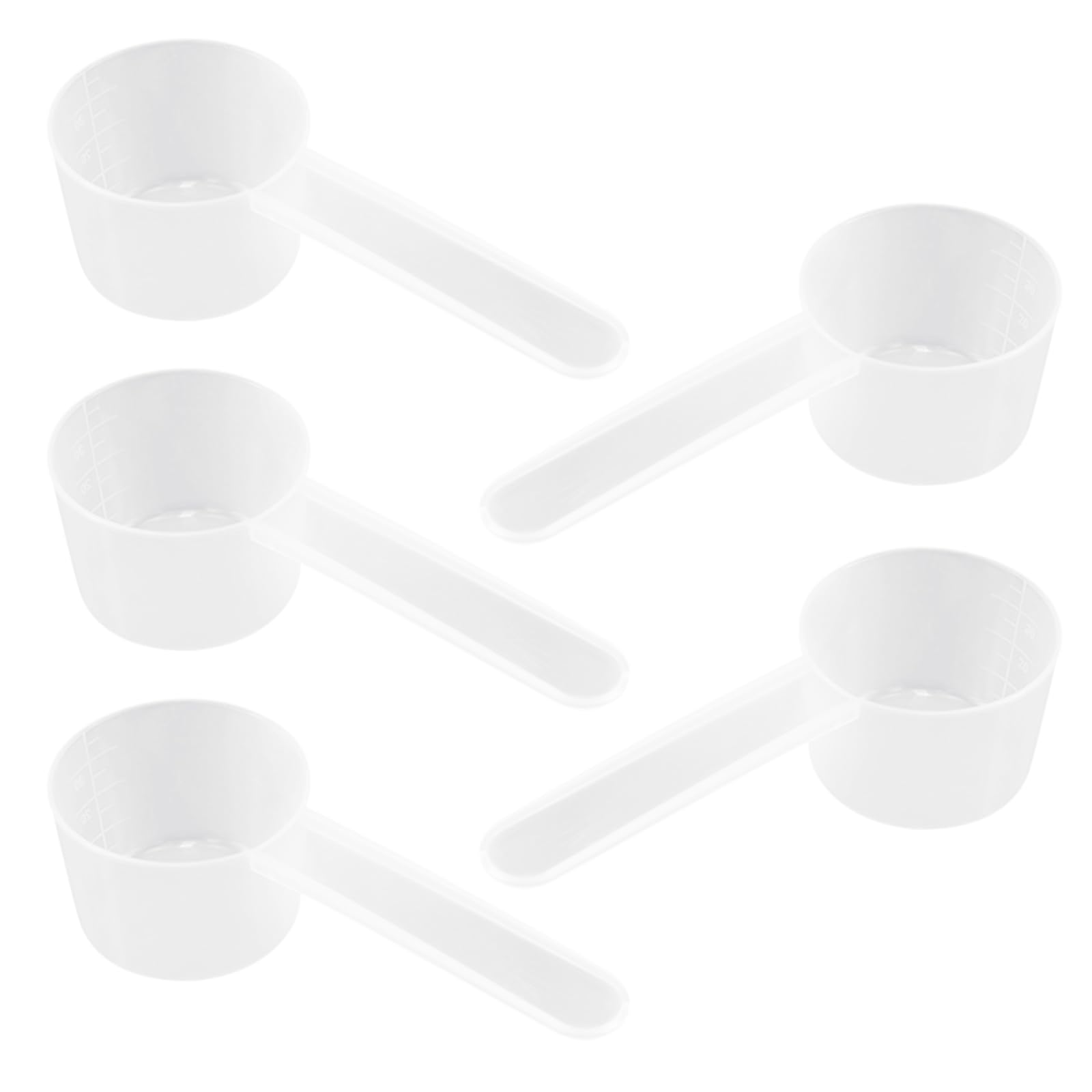 shudyear 5pc 20g/40ml clear measuring spoons for measuring powders, granules, coffee, pet food, cereals, proteins and distributing flavourings, other dry goods.