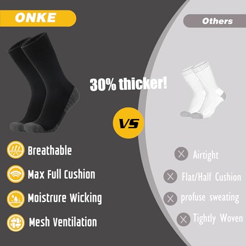 Image of ONKE Athletic Work Socks for Men Women Heavy Cushion Crew Moisture Wicking | Cotton, Max Full Cushion, Odor Control, Breathable, Comfortable, Durability, Anti Blister, Arch Support, Size M /L /XL 3 /6 Pack