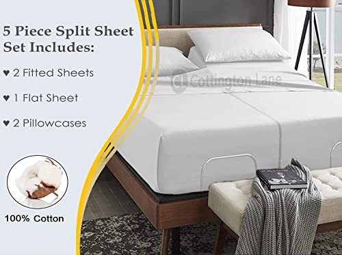 Split California King Sheets 5 Pieces-Split California King Sheets Sets For Adjustable Beds-400 Tc 100% Cotton Split Bed Sheet Set With 2 Fitted Sheet-1 Flat Sheet And 2 Pillow Case(White Solid) #TOP2