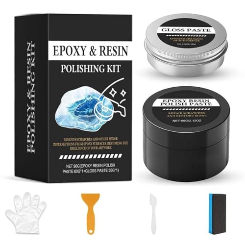 Polishing Compound for Epoxy Resin Kit - Premium Progressive Grit Polishing & Scratch Repair Paste Set with Scrapers & Gloves, Ideal for DIY Jewelry Making & Tabletop Art